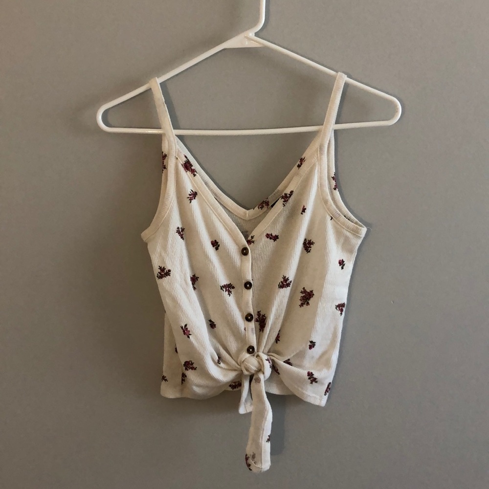 White Floral Cropped Tie-Front Cami